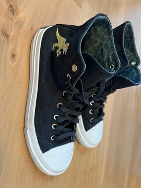 Paul Smith Black and Gold Dino-Pattern High Top Sneaker